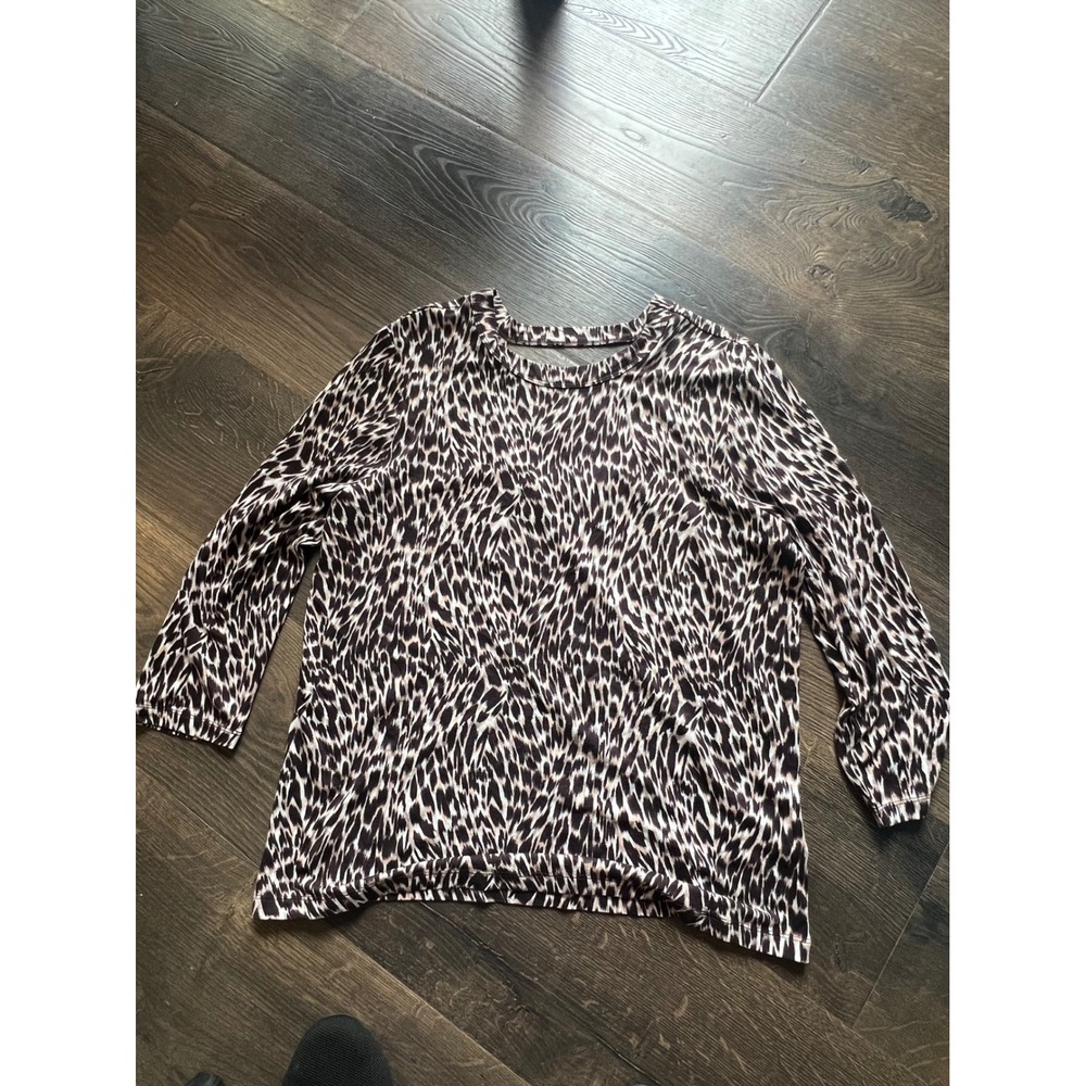Liverpool Los Angeles Womens Leopard‎ Print Long Sleeve Cutout Back Top Brown L